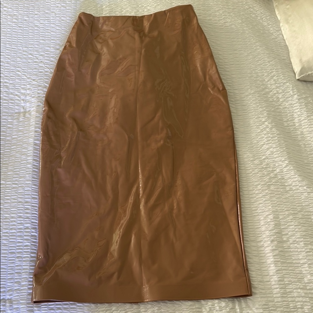 Faux Patent Leather Midi Skirt - Barely Worn
